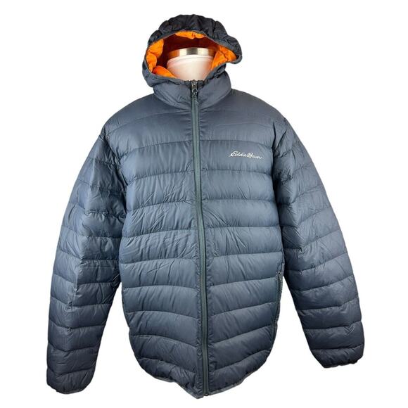 Eddie Bauer CirrusLite Down Hooded Jacket Zip Dark Blue Puffer Men's Size XL - Picture 13 of 15